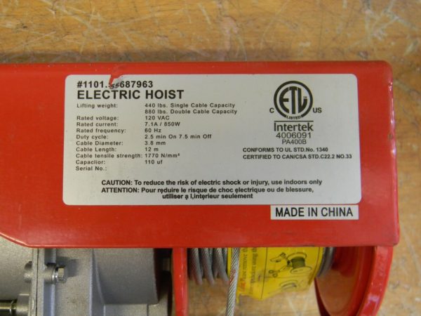 Pro Source Mini Electric Cable Hoist 440 / 880 lb. Capacity 38 Ft. Lift 110v