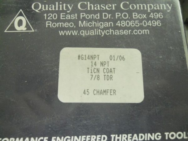 Quality Chaser Co. Thread Chasers 7/8"-14 NPT 45º TiCN QTY 4 G14NPT