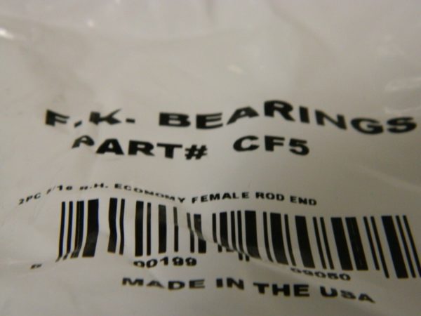 F.K. Bearing Female Economy Rod End .3125 Bore x 5/16-24 Thread Qty 20 CF5