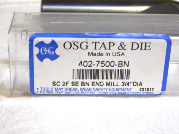 OSG Carbide Ball End Mill 3/4” Dia 3/4” Shank Dia 1.5” LOC 4” OAL 402-7500-BN