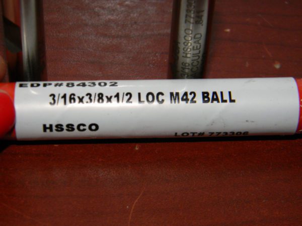 Brubaker Tool #84302 3/16" x 3/8" x 1/2" x 2-3/8" 4F M42 HSSCo Ball End Mills