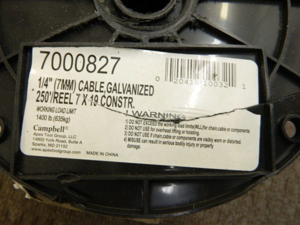 CAMPBELL 250' Long, 1/4″ x 1/4″ Diam, Cable Wire 7000827