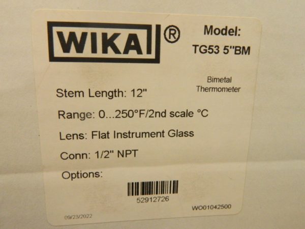 Wika Bimetal Thermometer TG53 5"BM 52912726