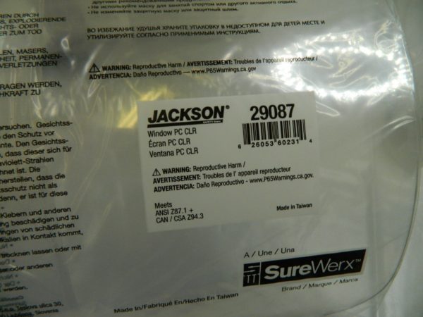 JACKSON SAFETY Face Shields qty 4: Replacement Window 8″ High 29087