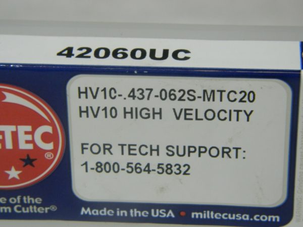 MilTec Carbide Milling Insert 0.62"R x 7/16"W HV10-.437-062S-MTC20 Qty 4 42060UC