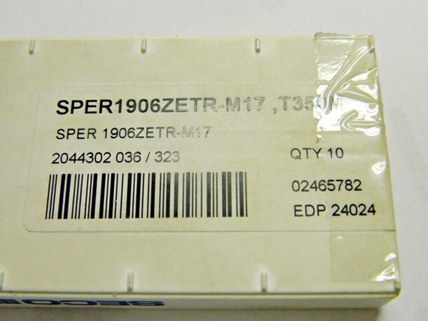 Seco Solid Carbide Milling Inserts SPER1906ZETR-M17 Grade T350M Qty 10 24024