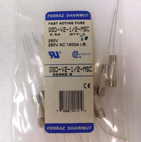 Ferraz Shawmut Fast Acting Mini Ceramic Fuse 250V 2.5A 10PK Lot of 10 GSD-V2-1/2