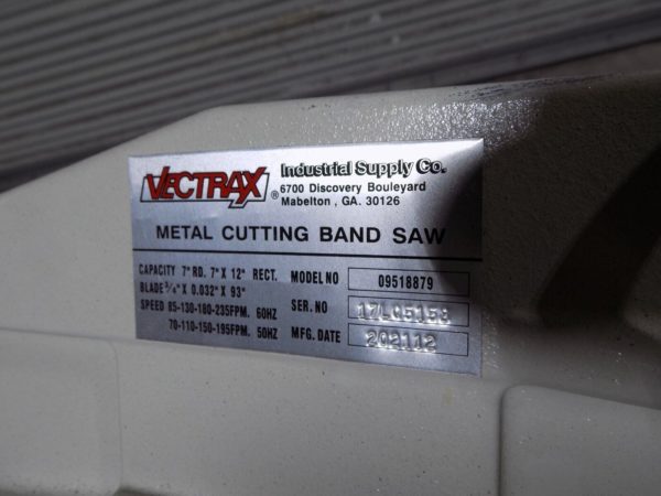 Vectrax Portable Metal Cutting Bandsaw 7" x 12" Capacity 3/4 HP 115/230v DAMAGED