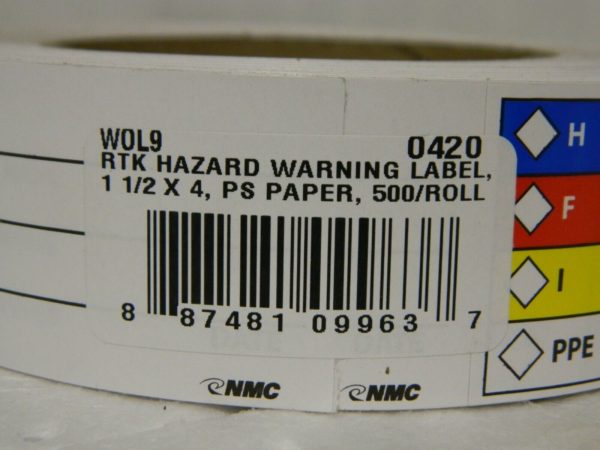 NMC RTK Hazard Warning Label PS Paper 1 1/2 "x 4" Qty 500 WOL9