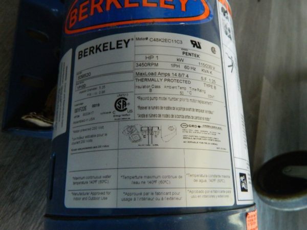 BERKELEY AC Straight Pump 115/230V 1 Phase Cast Iron Housing Noryl Impeller