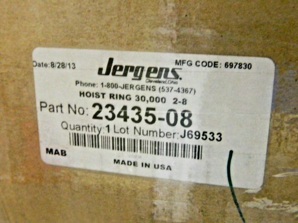 Jergens Center Pull Hoist Ring 2-8 Thread Size 30000 Lb Load Capacity 23435-08