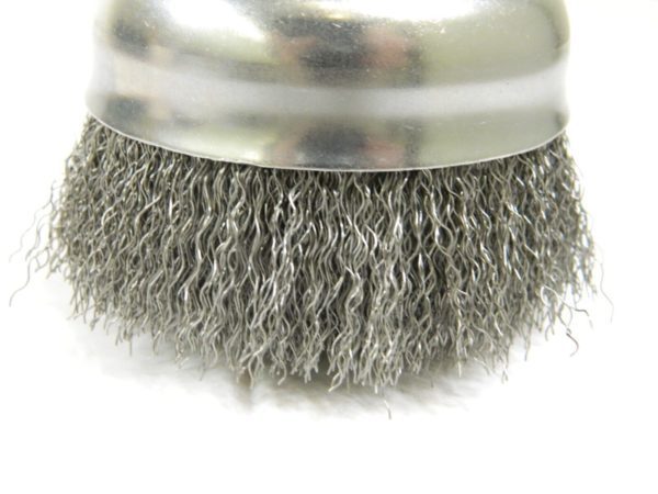 WEILER Cup Brush: 4″ Diam, 0.014″ Wire Diam, Steel, Crimped 93652