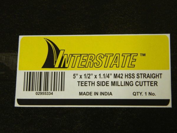 Interstate HSS Straight Teeth Side Milling Cutter 5" x 1/2" x 1-1/4" 02955334