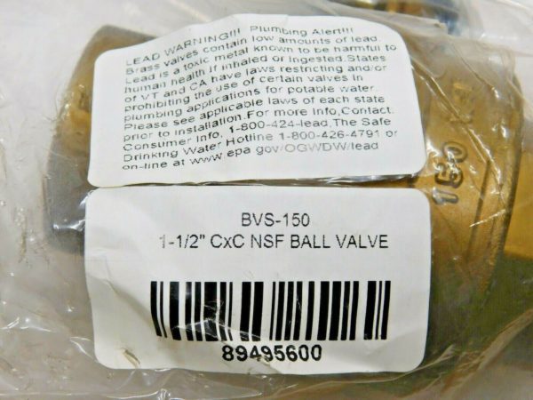 Midwest Control Brass Ball Valve Solder-End 1-1/2" CxC NSF BVS-150