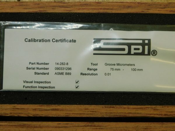 SPI Groove Micrometer 75-100mm Outside Range 76.5-101.5mm Inside Range 14-282-8