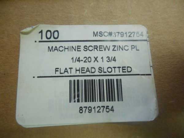 Professional 1/4"-20 x 1-3/4" Slotted Flat Head Machine Screw Qty. 100 #87912754
