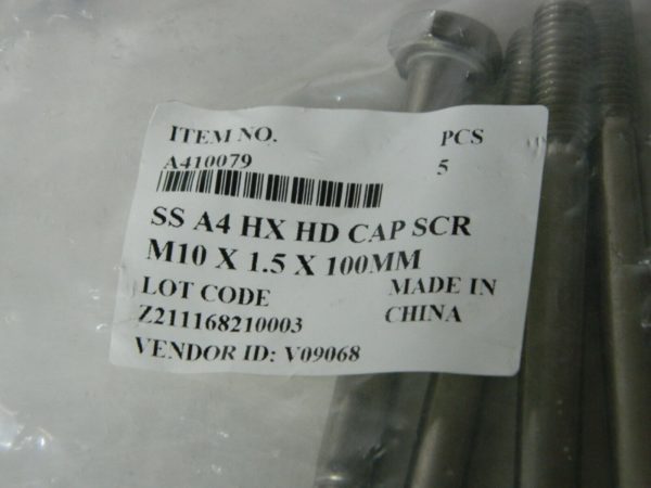 Hex Head Cap Screw M10x1.50mm Metric Coarse 100mm LUH Qty 50 A410079
