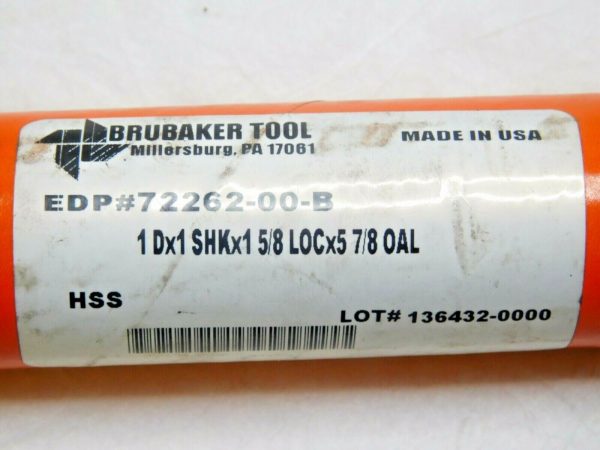 Brubaker Tool End Mill Double End HSS 2FL 1" x 1" x 1-5/8" x 5-7/8" 72262-00-B