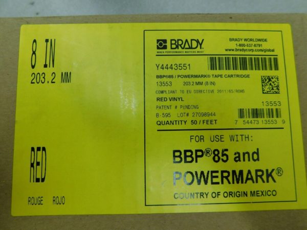 Brady Red Continous 50' Indoor Outdoor Vinyl Labels For BBP85 Powermark 13554
