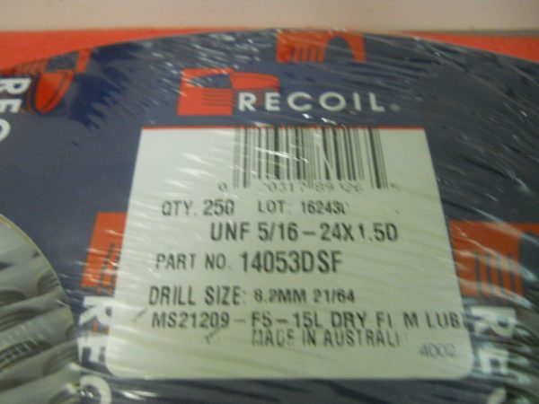 Recoil UNF 5/16-24x1.5D Dry Lubed Strip Feed Locking Inserts Qty-250 14053DSF
