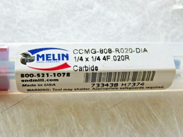 Melin Tool Carbide End Mill CVD-DIA 1/4" Diam 4FL CCMG-808-R020-DIA H7374