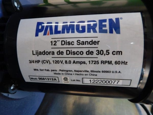 PALMGREN Disc Sanding Machine 12 inch diameter disc DAMAGED 9681312