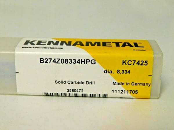 Kennametal Carbide Extra Length Drill w/Coolant 30xD B274Z08334HPG KC7425 358047