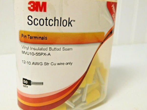 3M Scotchlok Pin Terminals Yellow Insulated Butted 12-10 AWG Qty 50 MVU10-55PX-A