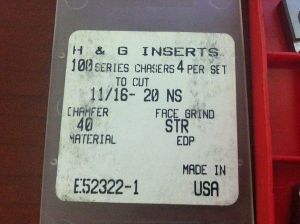 H & G E52322-1 11/16"-20 NS HSS Series-100 40-Chamfer Chaser Set QTY 8