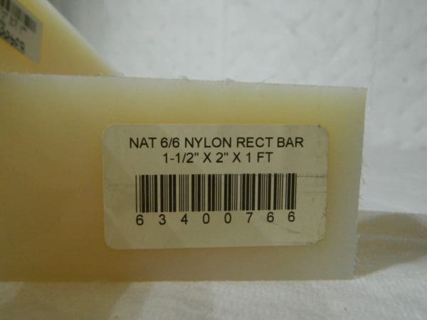 Natural (Color) Nylon 6/6 Rectangular Bar 1' x 2" x 1-1/2" Qty 2 63400766