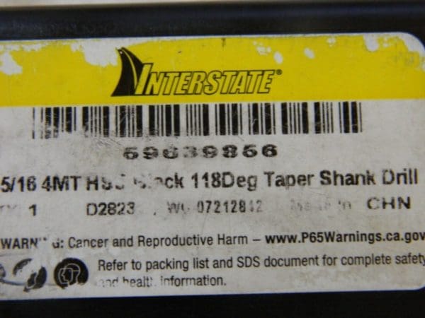 Taper Shank Drill Bit: 2-5/16″ Dia 4MT 118 ° Point HSS 59639856
