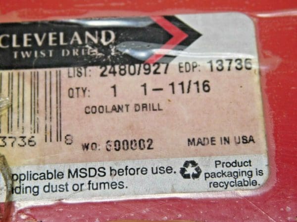 Cleveland Taper Shank Coolant Drill List 2480 1-11/16" Diam x 6-1/4" OAL 13736