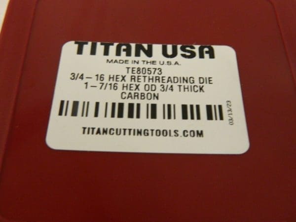 TITAN USA Hex Rethreading Die: 3/4-16 RH Carbon Steel TE80573
