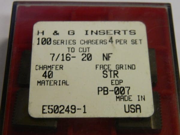 H&G Inserts Chasers 7/16"-20 NF 40 STR 100 Series HSS Qty. 4 E50249-1