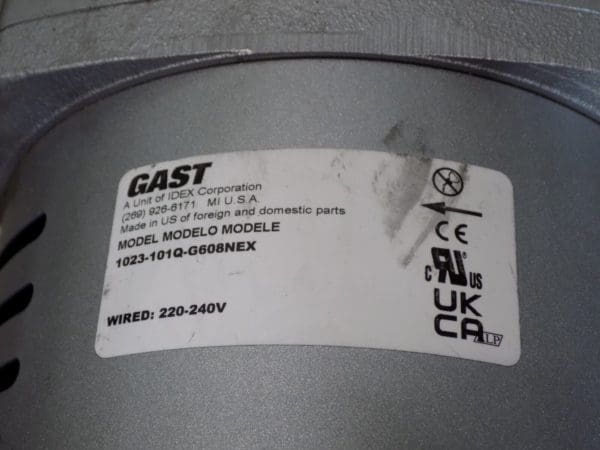 Gast Rotary Vane Compressor Vacuum Pump 10 CFM 230v 1023101QG608NEX Defective