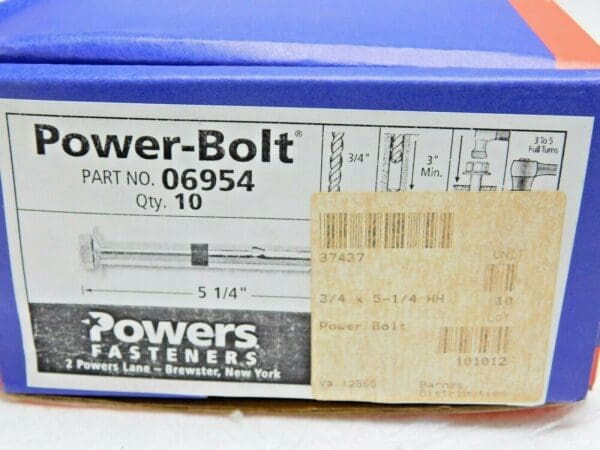 Powers Fasteners Carbon Steel Hex Head Power-Bolts 3/4/" x 5-1/4" Qty 10 06954