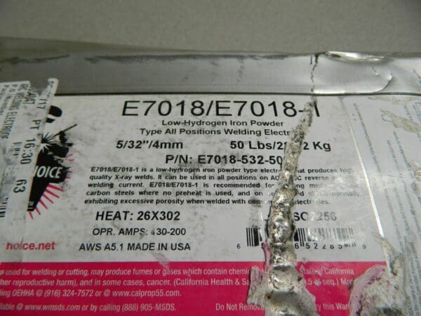 Welding Arc Welding Electrode 14" L 5/32" Diam Steel Alloy E7018-532-50 Damaged