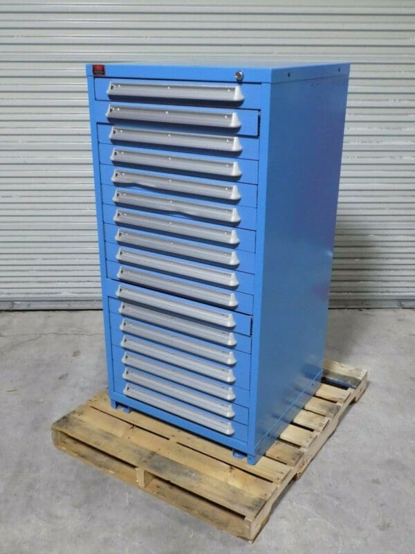 Lyon Modular Storage Cabinet 17 Drawer 59" x 30" x 28" Steel Blue DAMAGED