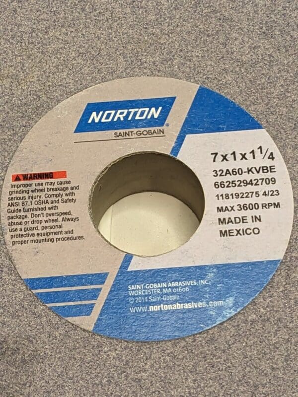 NORTON Surface Grinding Wheel: 7" x 1" x 1-1/4", 60 Grit 66252942709