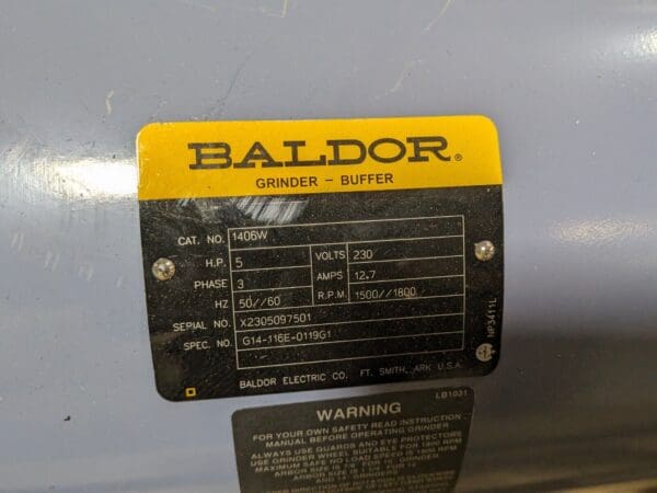 Baldor 14" Industrial Grinder 1500 RPM Max 5 HP 230v 3 Phase 1406W Damaged