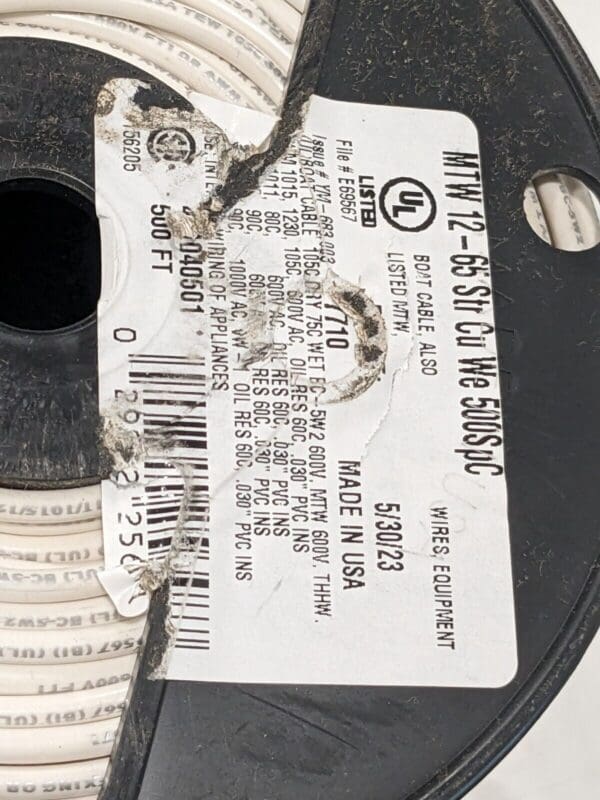 SOUTHWIRE Machine Tool Wire: 12 AWG, White, 500' Long 411040501