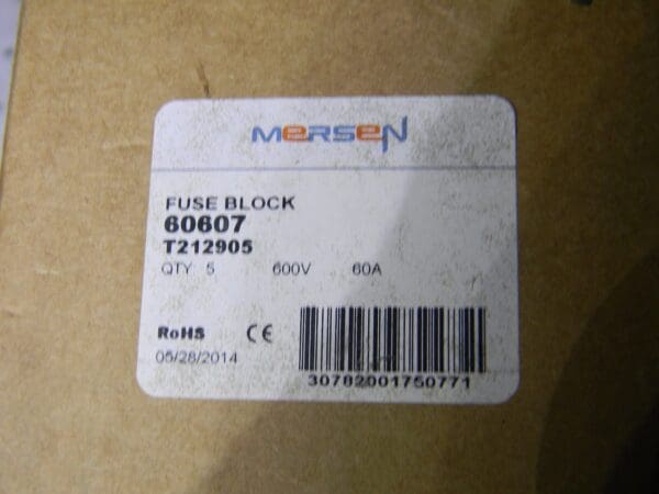 Mersen 2-Pole Fuse Block for 600V 31 to 60 amp Class K & H Fuses Lot of 5 60607