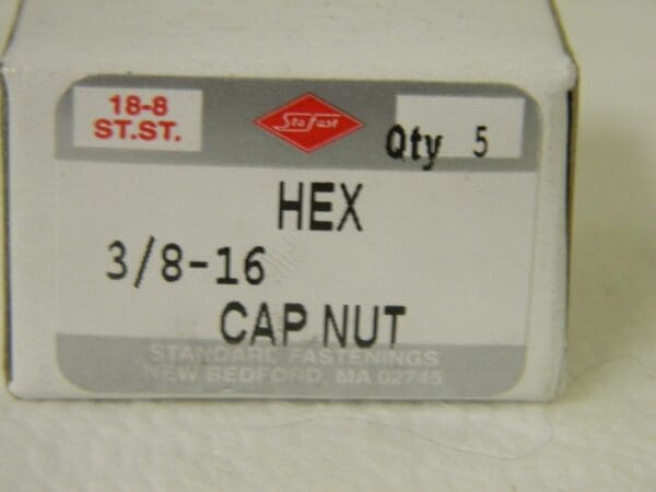 Stafast Hex Cap Acorn Nut 3/8-16 UNC 9/16" Width Across Flats Box of 20 3SNC906C
