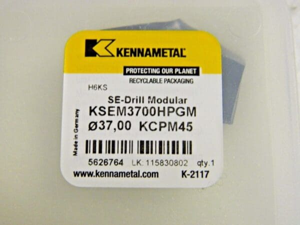 Kennametal Replaceable Drill Tip 1.4567" Diam KSEM3700HPGM Grade KCPM45 5626764