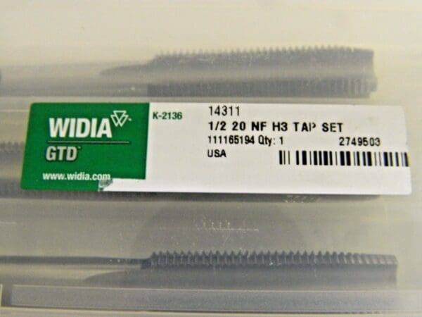 Widia GTD HSS Tap Set 1/2-20 H3 4FL Qty. 3 14311