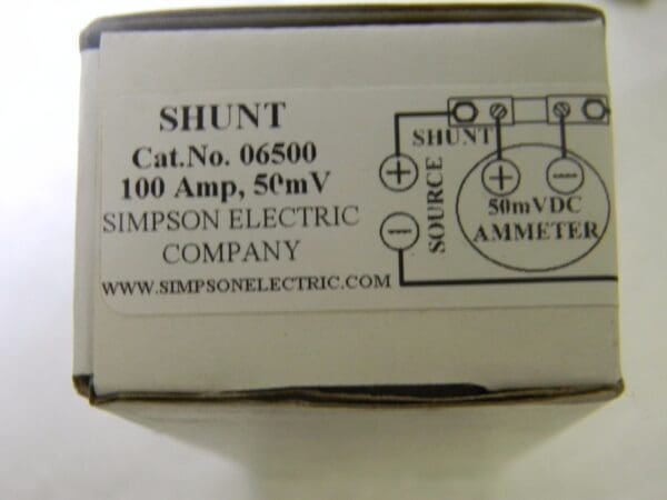 Simpson Switchboard Shunt for Analog Panel Meter 100A 50 mV with 5Ft Leads 06500