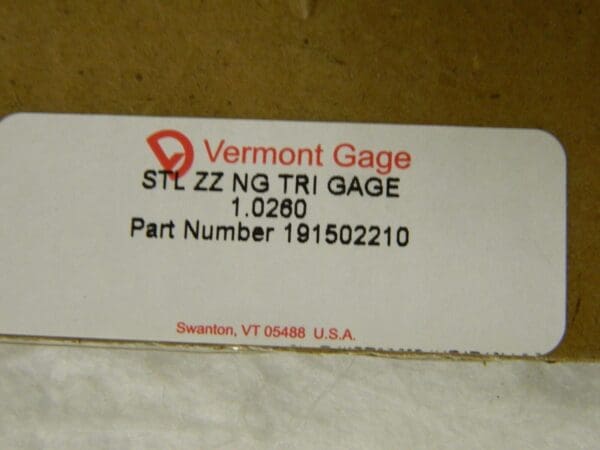 Vermont Gage ZZ No Go Trilock Gage 1.0260 191502210