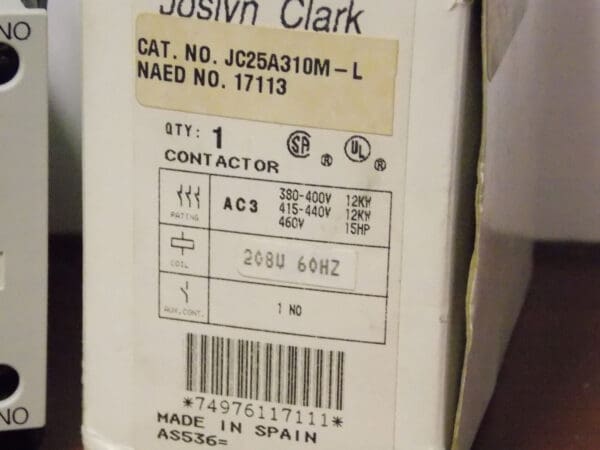 Joslyn Clark LEC Open Contactor 208V 25Amp #JC25A310M-L