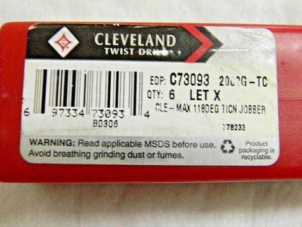 Cleveland HSS Jobber Drill Bits 2002G-TC LET-X TiCN Qty 6 C73093