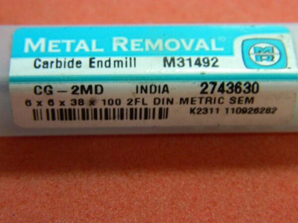 Metal Removal M31492 6 X 6 X 38 X 100 MM X-LONG 2 FLUTE SPIRAL EMILL CARBIDE